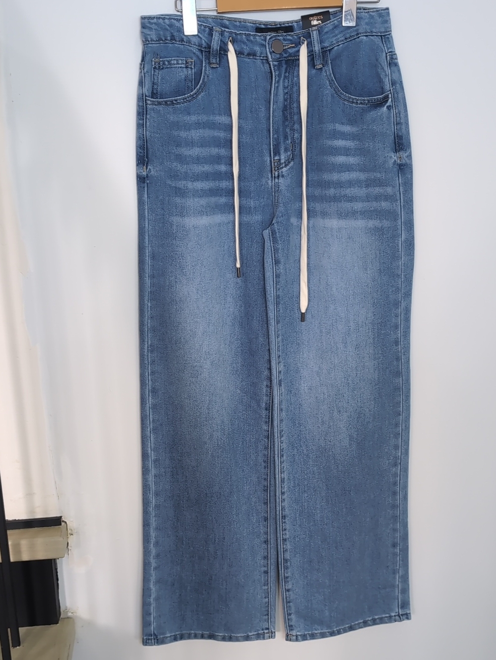 AUTRES FILLES | Women's Med Wash Hi-Rise Wide Leg Drawstring Waist Denim Pants